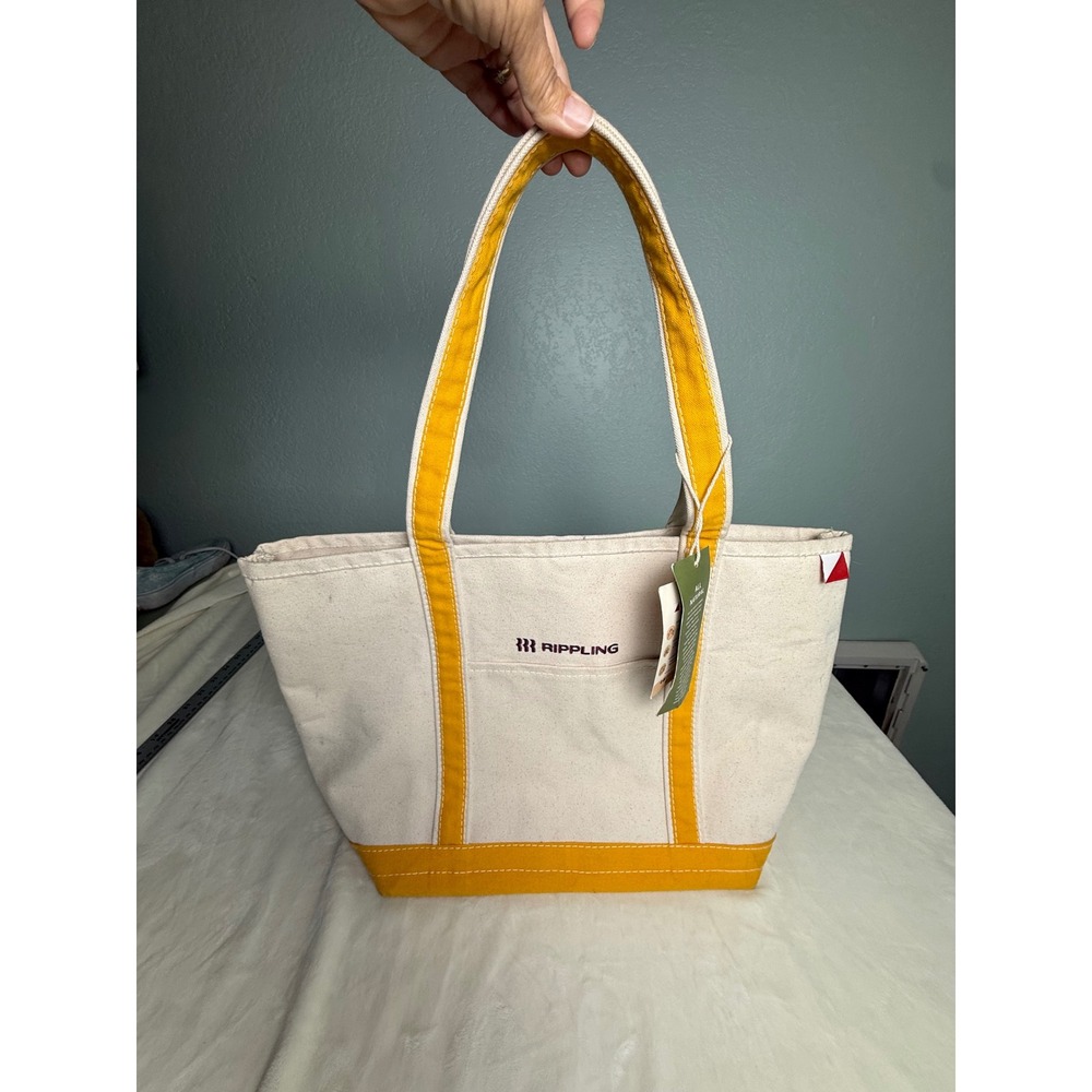 ShoreBags Canvas Boat Tote Bag Yellow Cream Sustainable Ethical NWT